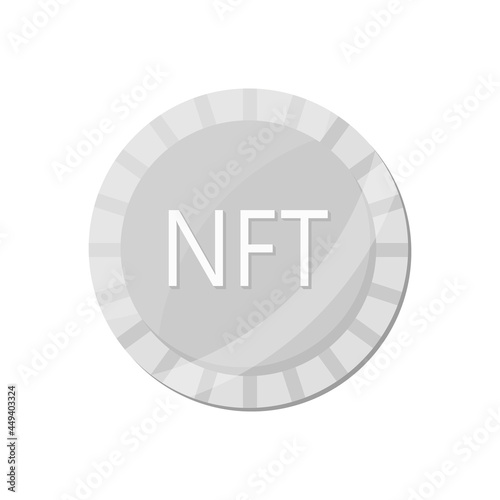 Detailed silver coin NFT non fungible token isolated on white. Pay for unique collectibles in games or art. Vector illustration.
