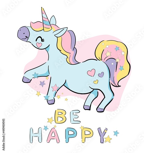 Hand drawn cute unicorn and flowers magic vector illustration. Childrens Trend Print picture © Alsu Art