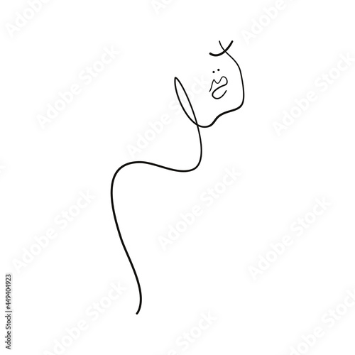 Ink brush naked woman silhouette, line art boho print. Contour modern art.