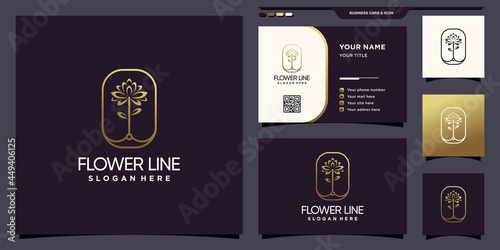 Flower logo with golden line art style and business card
