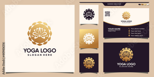 Abstract yoga logo with unique flower concept and business card
