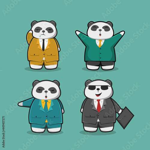 cute panda wearing suit busy to work