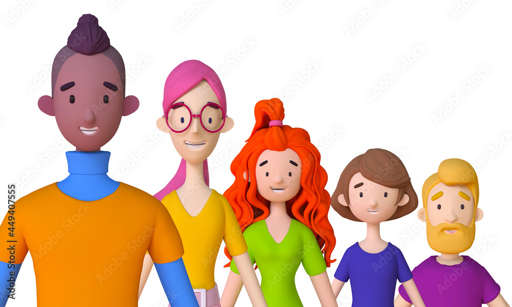 Group of diverse people joined with happiness, Business teamwork concept, Trendy 3d illustration. Group of diverse people joined with happiness, Business teamwork concept, Trendy 3d illustration.