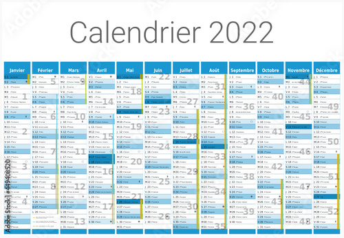 Calendrier 2022 12 mois au format 650 x 450 mm entièrement modifiable via calques