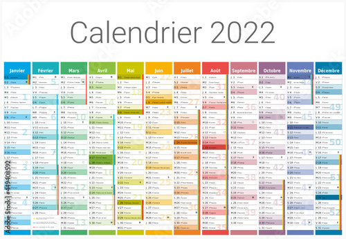 Calendrier 2022 12 mois au format 650 x 450 mm entièrement modifiable via calques