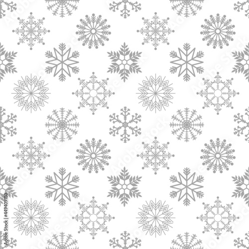 Seamless pattern with beautiful New Year and Christmas snowflakes. Design and textiles.