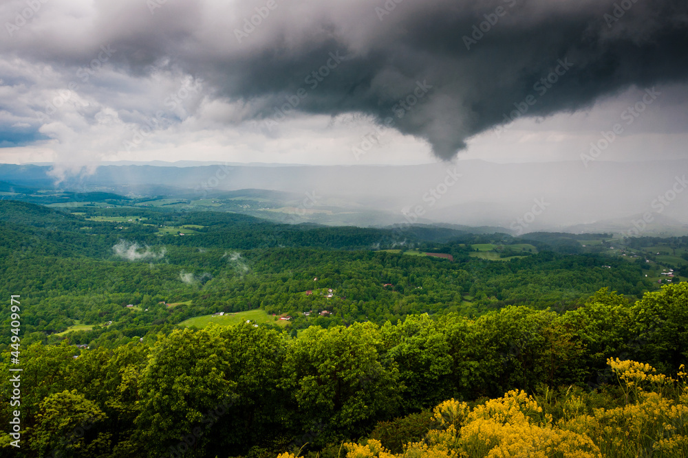 Funnel cloud and rainstorm over the Shenandoah Valley, seen from Skyline Drive in Shenandoah National Park, VA
