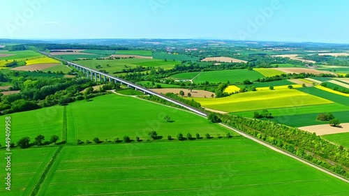 Aerial view of the Bauerbach Train Bridge in Germany, the wide views and green farmlands photo