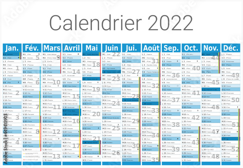 Calendrier 2022 12 mois au format 650 x 450 mm entièrement modifiable via calques