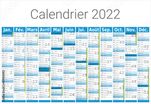 Calendrier 2022 12 mois au format 650 x 450 mm entièrement modifiable via calques