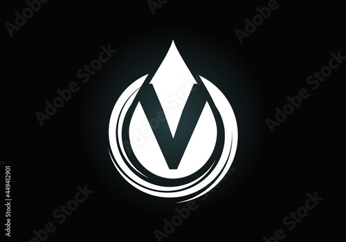 Initial V  monogram alphabet with water drop in a spiral. Waterdrop logo design vector template. Font emblem. Modern vector logo for business and company identity