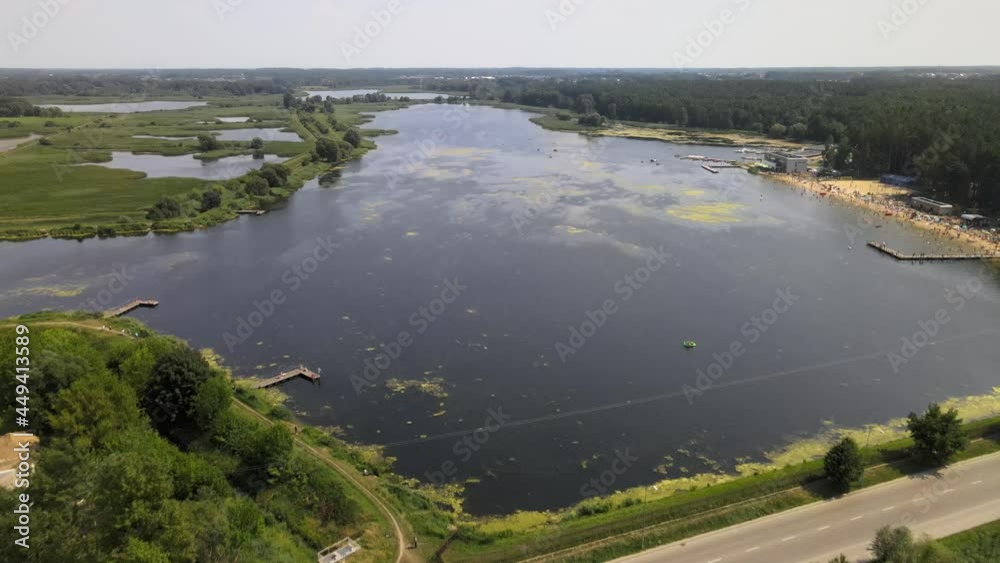 Top view of the city beach in Bialystok and the water sports center. Top view of the city beach in Bialystok and the water sports center.