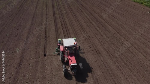 Aerial view of a tractor in operation