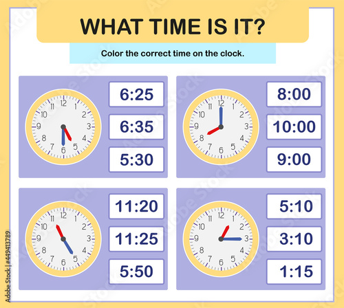 24 hour learning time. Educational activities worksheet for preschool. At the hour and a half hour, learning the clock, what time is it