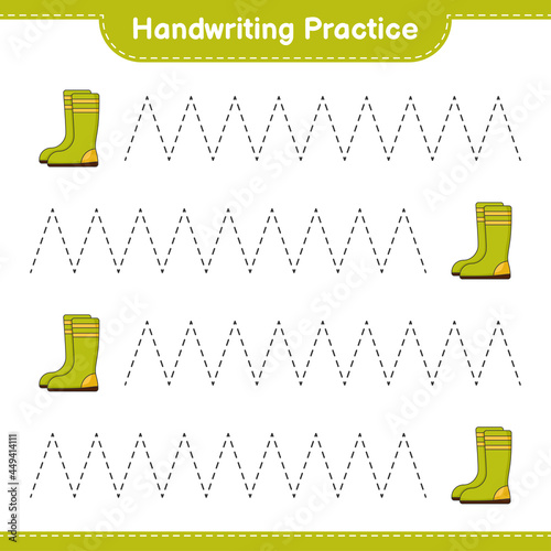 Handwriting practice. Tracing lines of Rubber Boots. Educational children game, printable worksheet, vector illustration