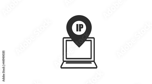 Laptop IP Icon. Vector black and white editable flat illustration of a laptop and an IP icon