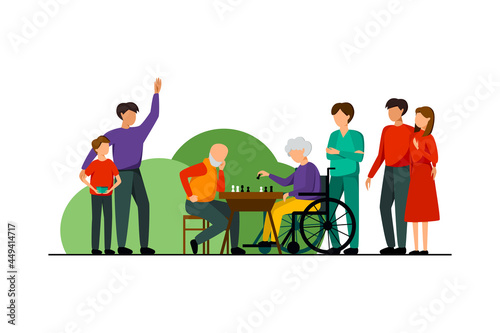 Nursing Home Characters Flat Composition