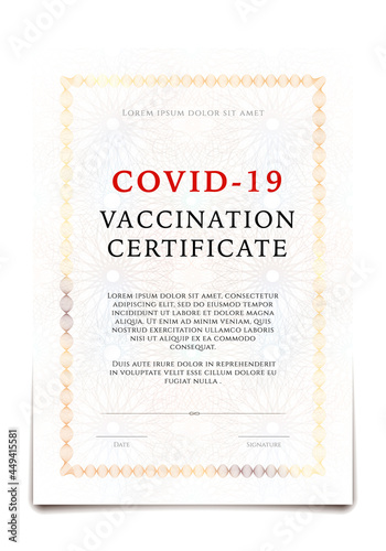 COVID-19 vaccination certificate, vertical template design on white