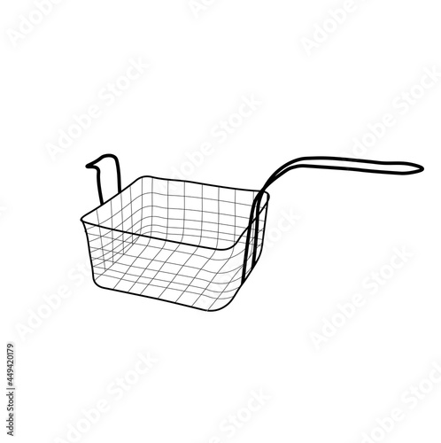 Deep fryer vector stock illustration. Basket for frying French fries. Isolated on a white background.