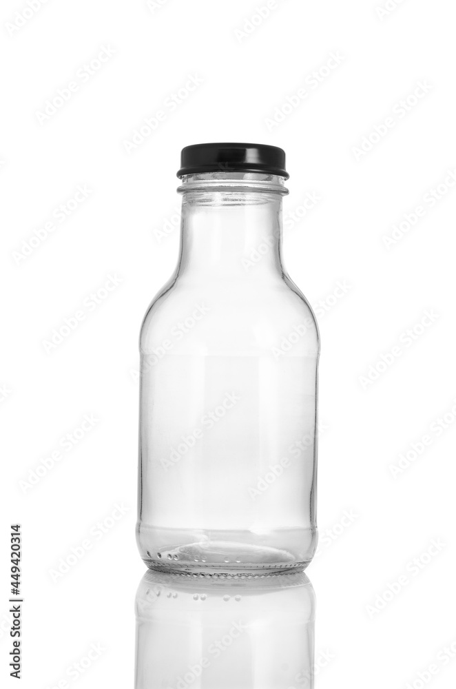 Clear Glass Bottle With Black Lid isolated on white background Suitable for Mockup creative graphic design Clear Glass Bottle With Black Lid isolated on white background Suitable for Mockup creative graphic design
