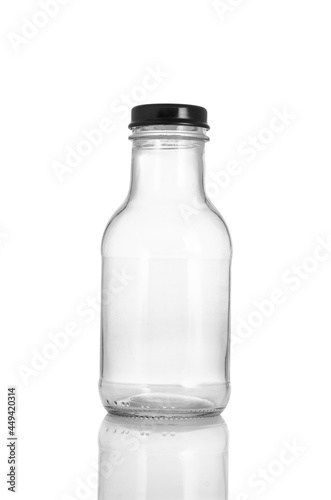Clear Glass Bottle With Black Lid isolated on white background Suitable for Mockup creative graphic design