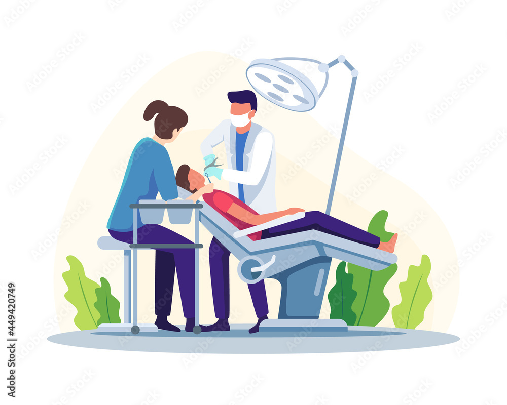 Fototapeta premium Dentist examining or treating patient teeth