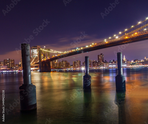 Brooklyn bridge seen from Pier 1 in Brooklyn  New York  USA