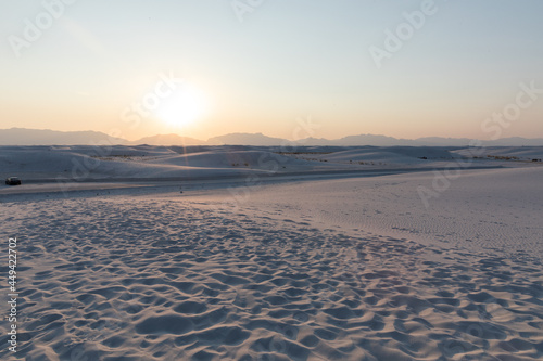 White Sands National Park  NM  USA Scenic park with white sand dunes  at the sunset