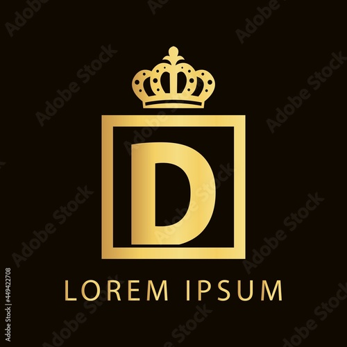 simple alphabet logo nobility design golden concept with square and crown