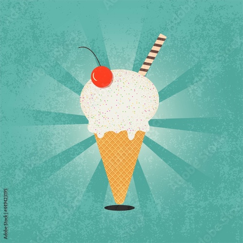 retro white ice cream with cherry