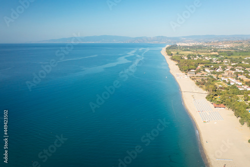 Bilde på lerret Aerial view of beautiful sea and beach at sunny day, seascape and hill mountain