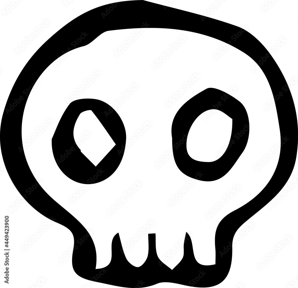 Halloween icons. Doodle skull illustration. Black and white skull. Halloween icons. Doodle skull illustration. Black and white skull.