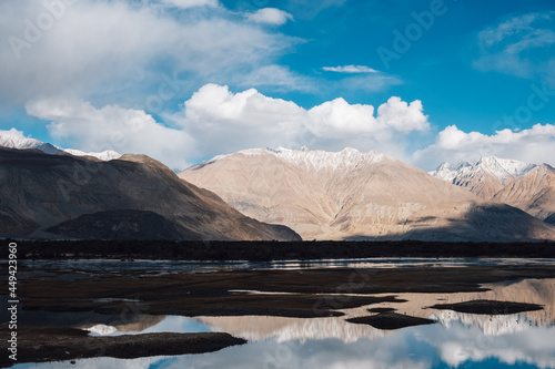 mountain reflection in river in Leh Ladakh, India