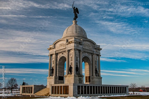 The State of Pennsylvania Monument in Winter, Gettysburg National Military Park, Pennsylvania USA