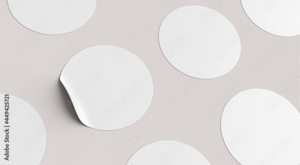 Blank white round paper sticker label set collection isolated on white background with clipping path - obrazy, fototapety, plakaty 