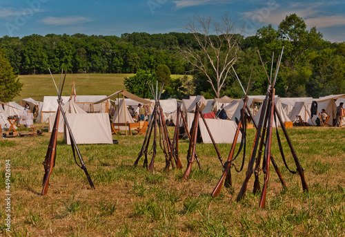 Federal Camp With Stacked Rifles, Gettysburg 150th Reenactment, July 2013