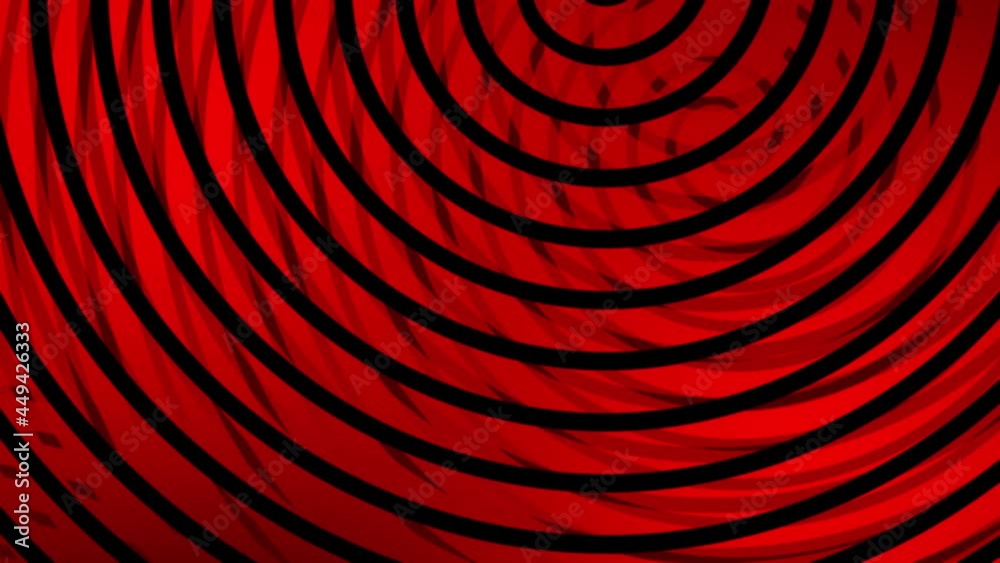 Spinning red and black swirl shapes. Seamless loop motion background