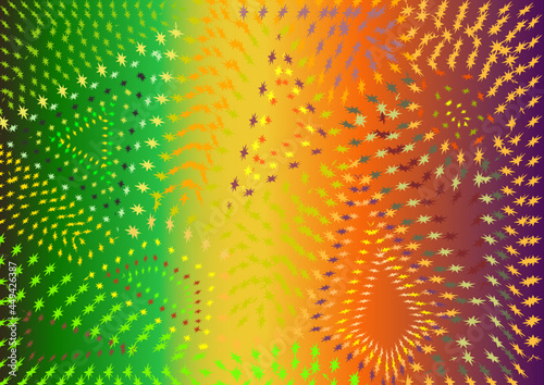 Stars on a gradient background. Colors: purple, bordeaux, orange, yellow, green, dark green. Meant as a colorful background in autumn colors.