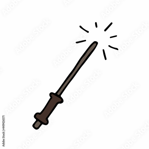 Hand drawn magic wand. Magic stick doodle icon. Vector illustration
