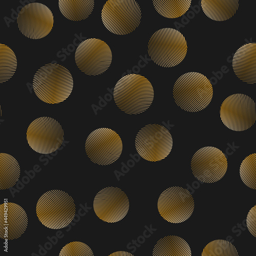 Seamless pattern with wavy circles on black background