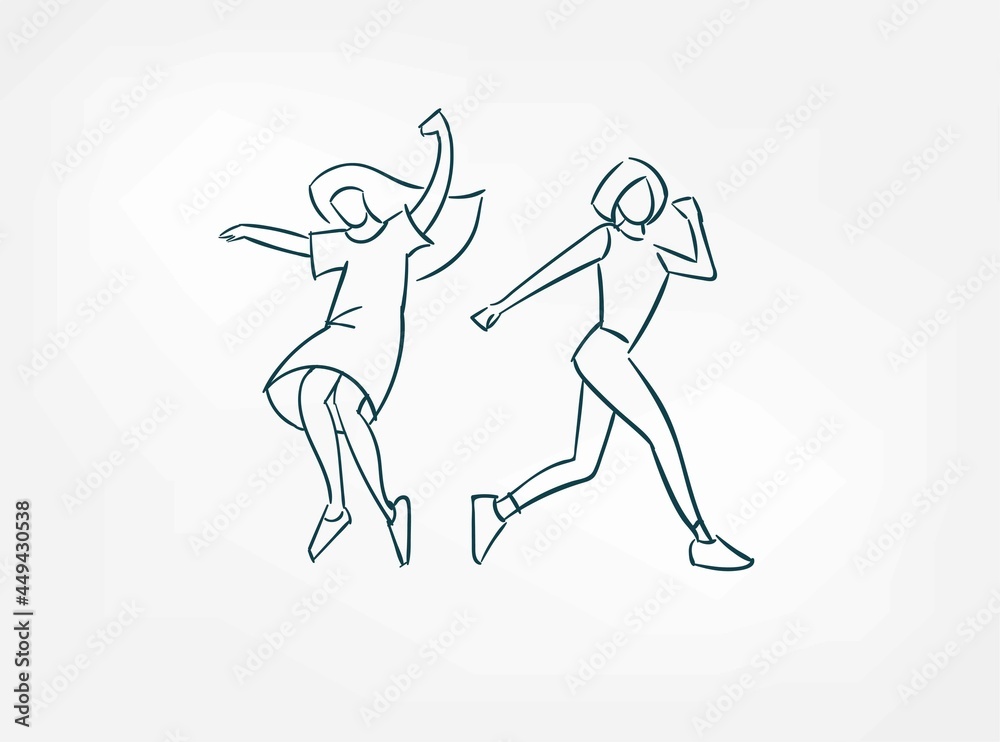 jump girl run people isolated doodle simple vector set isolated