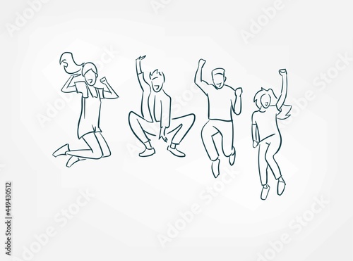 jump happy people isolated doodle simple vector set isolated
