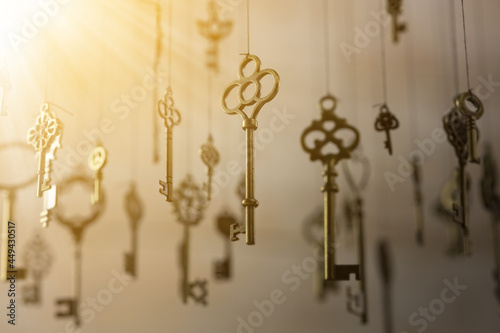 isolated vintage old golden and bronze key photo