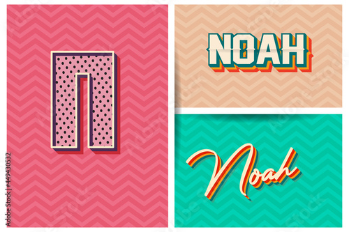 vector illustration Typography name Noah, Retro graphic design elements