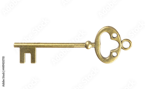 isolated vintage old golden and bronze key