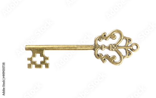 isolated vintage old golden and bronze key