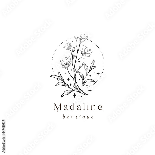 Floral Mystic Logo Design. Handdrawn blossom herbs