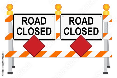 Road Closed sign with barrier - Vector Illustration