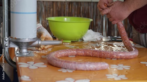 Traditional way of making homemade sausages