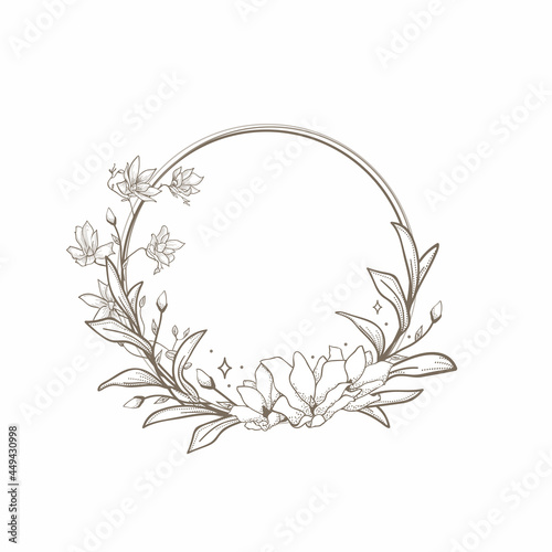 Floral Frame Black IIlustration Drawn blossom herb
